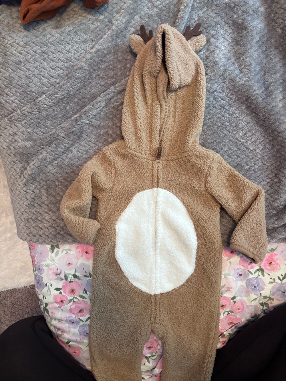Carter's Reindeer Sherpa One-Piece Footie. 12 Month.
